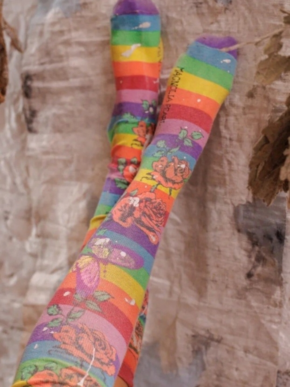 Magnolia Pearl Rainbow Striped Rose Knee-High Socks - Picture 2 of 4